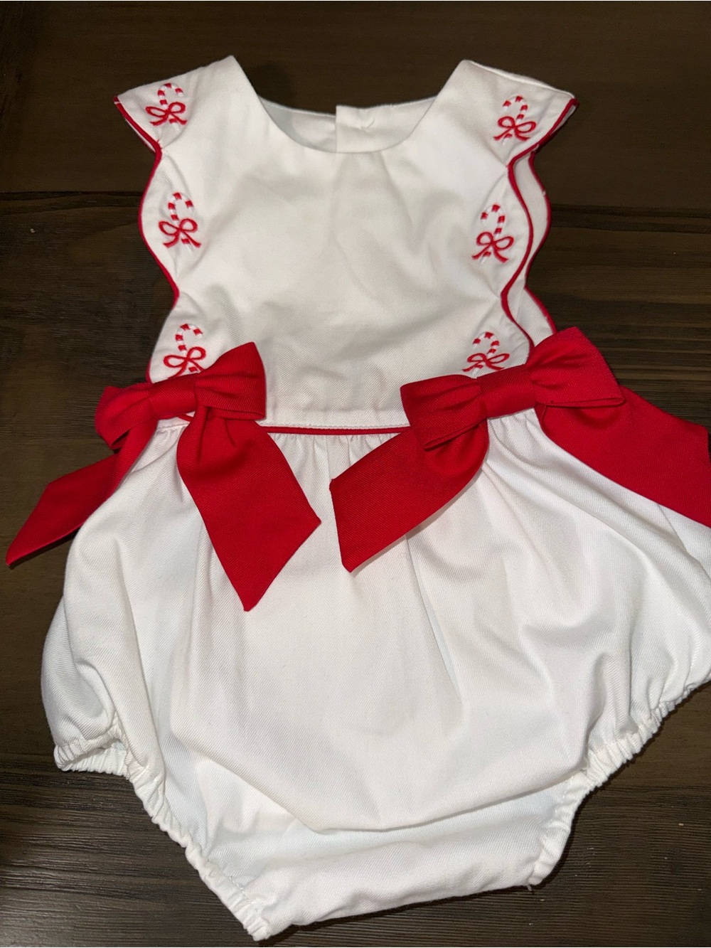 Edgehill Collection White Baby Bubble Romper with Red Bows